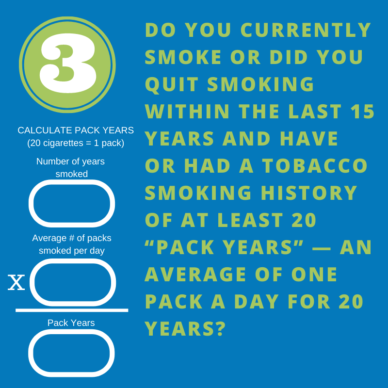 Do you currently smoke or did you quit smoking within the last 15 years, and have or had a tobacco smoking history of at least 20 