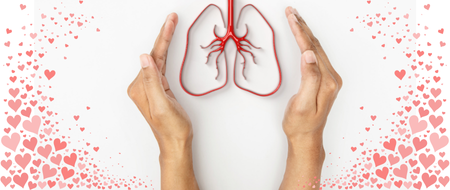 Hands protecting an outline image of lungs