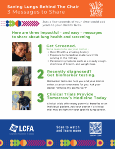 Downloadable flyer with the 3 main messages of the Saving Lungs Behind the Chair initiative.
