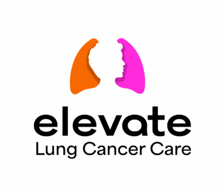 elevate lung cancer care logo is a graphic set of lungs with a siloutte of head in the center