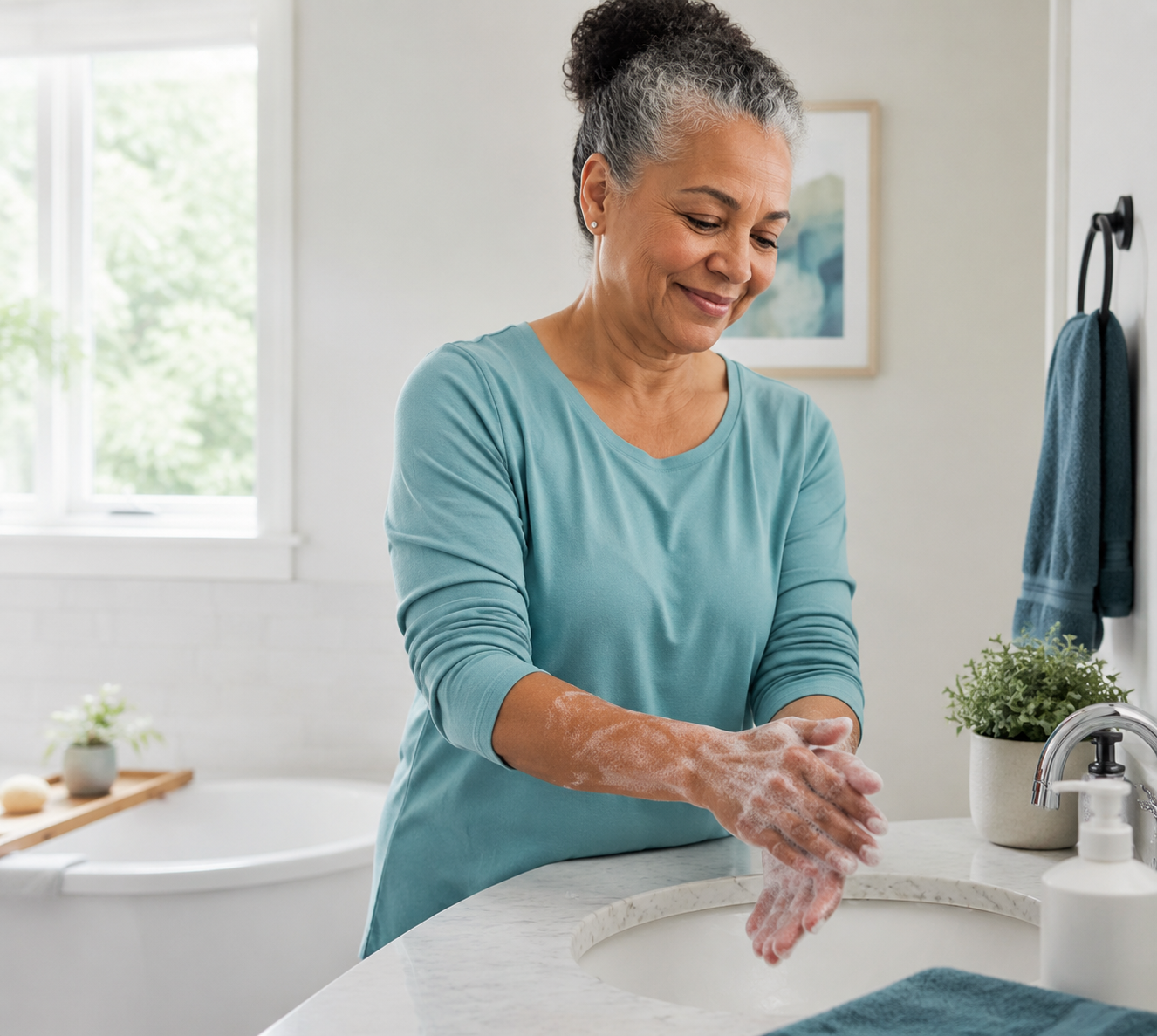 Patient using an antibacterial wash as part of a proactive skin-care routine.